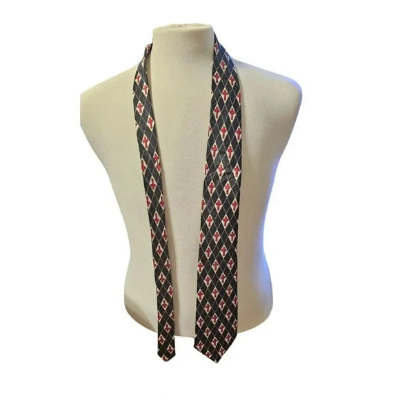 Steven Harris Black Tie - Red Christian Cross Gold Diamond Stripes Korea - Picture 2 of 7